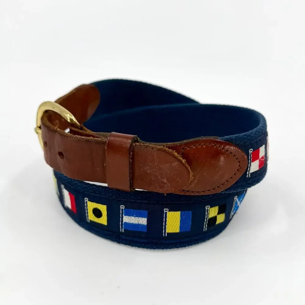 Leather Man Ltd Navy Nautical Flag Canvas Belt